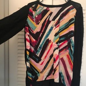 Printed long sleeve top w/ silk front & knit back